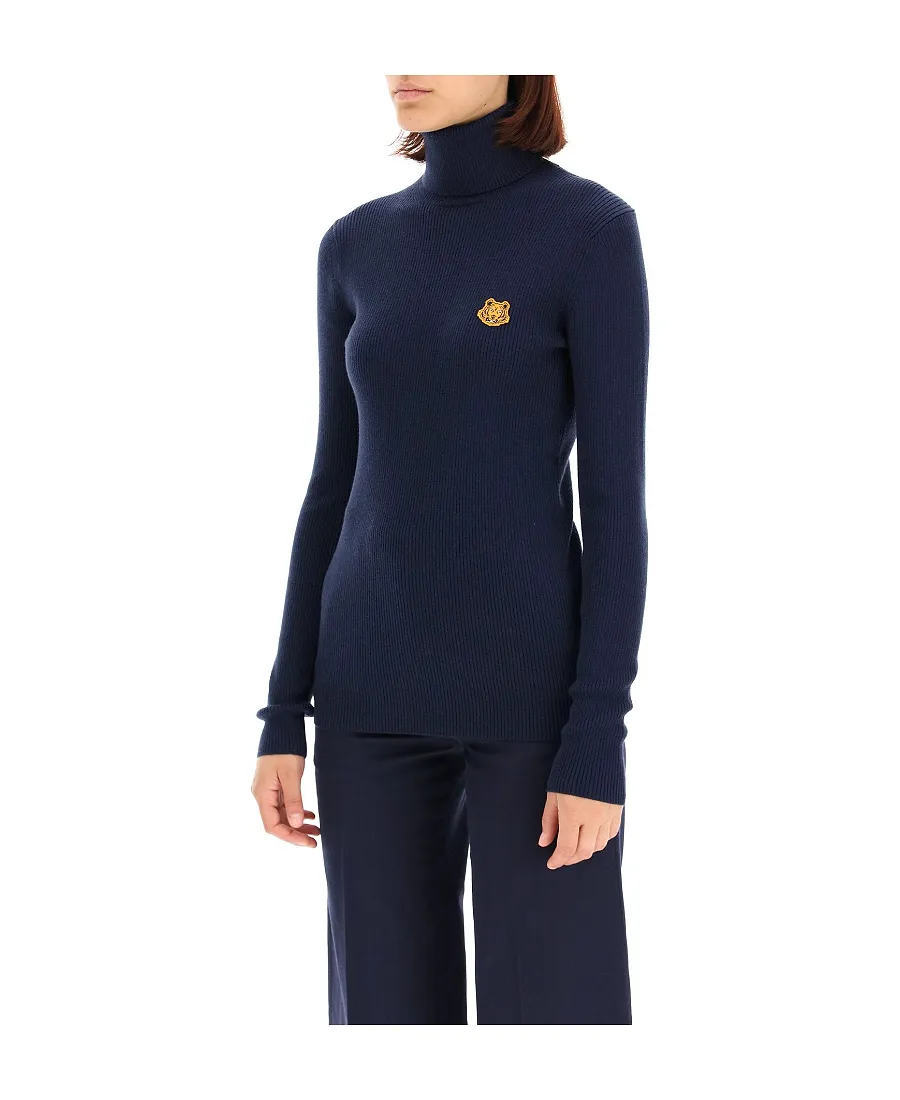 Tiger-Embroidered Turtleneck Jumper