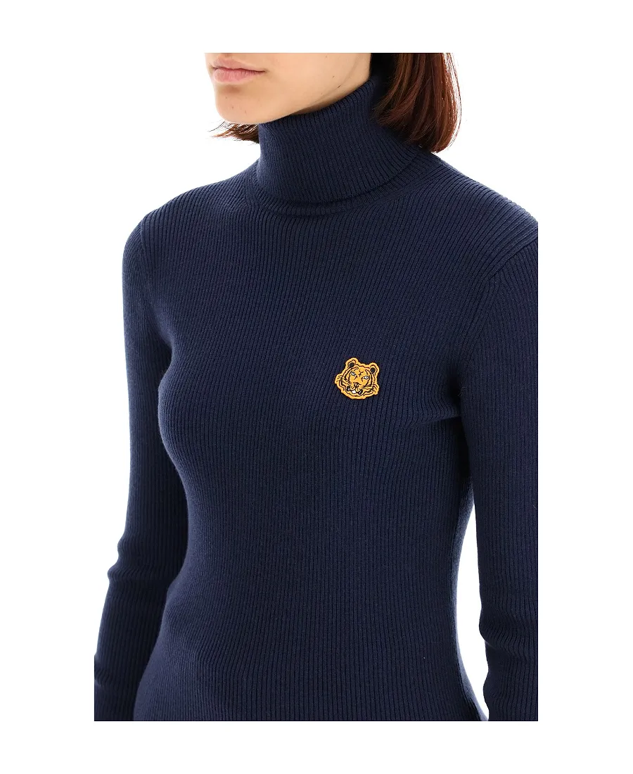 Tiger-Embroidered Turtleneck Jumper