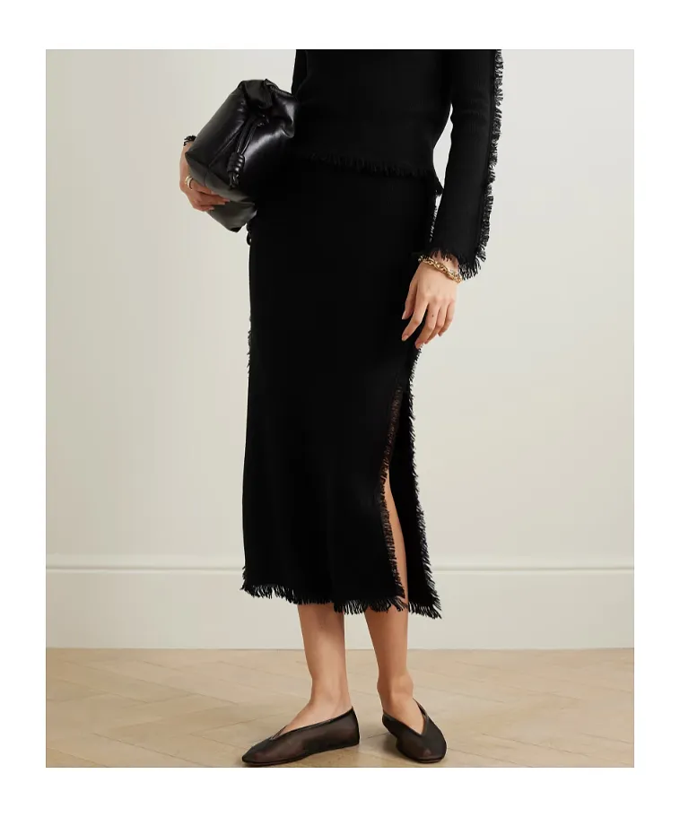 Jin Frayed Cashmere Midi Skirt