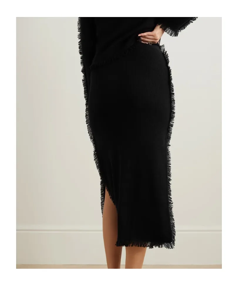 Jin Frayed Cashmere Midi Skirt