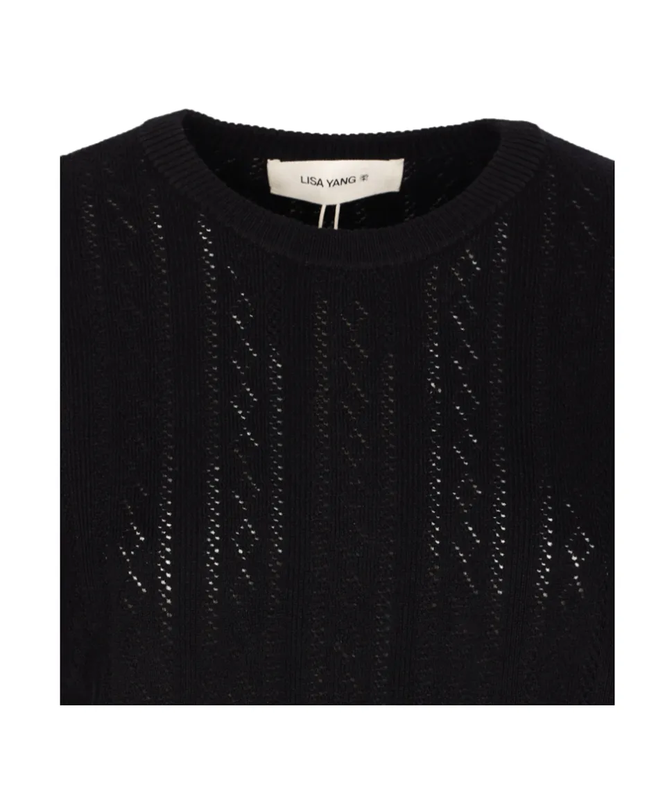 Lisa Yang Nika Pointelle Short-Sleeve Sweater
