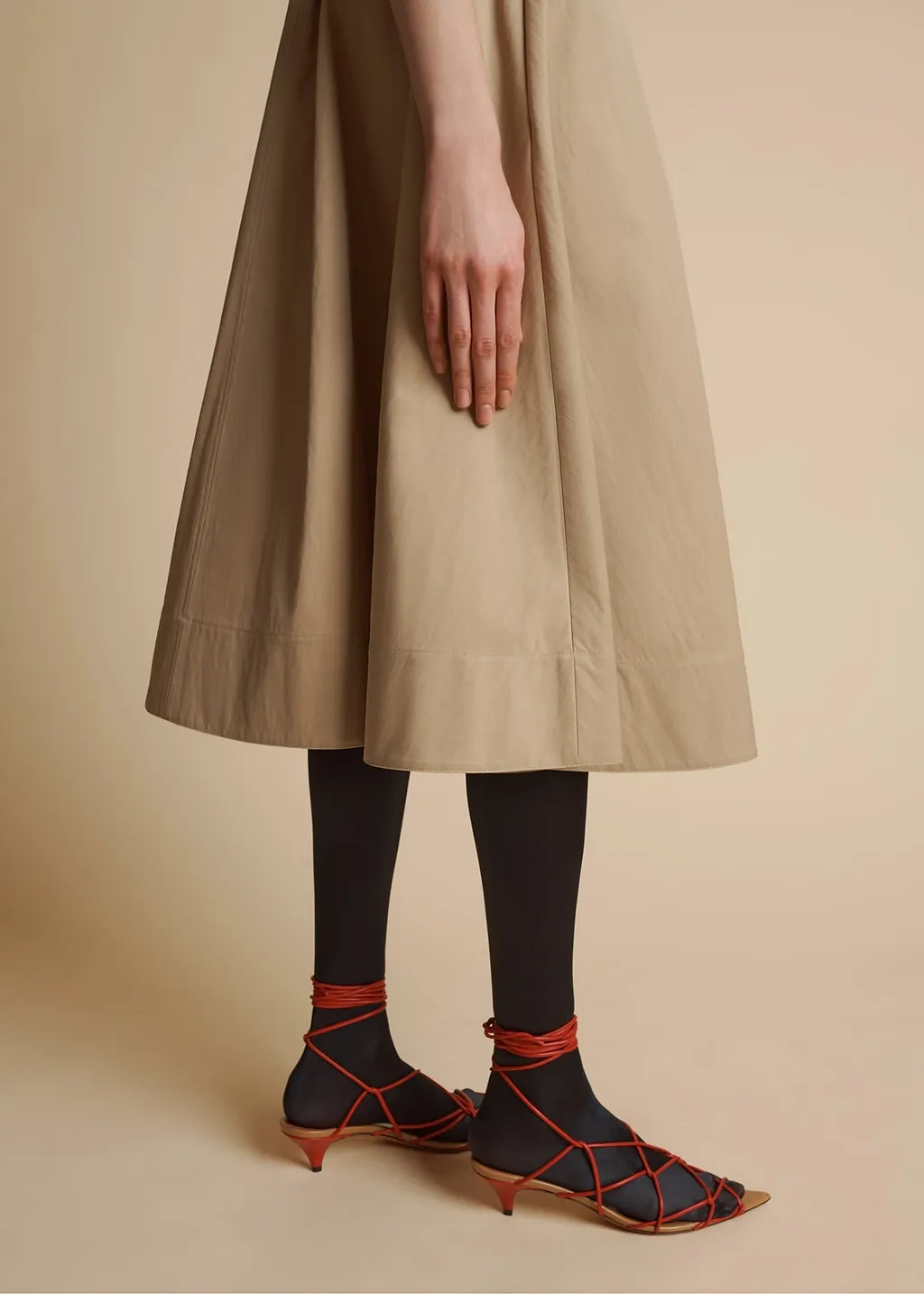 Khaite Renta A-Line Twill Midi Skirt