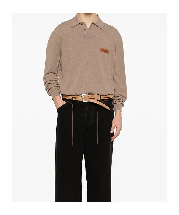 Long-Sleeved Knitted Polo Shirt