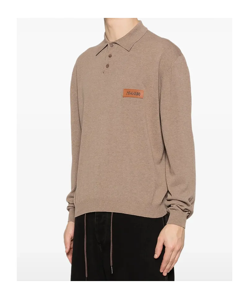Long-Sleeved Knitted Polo Shirt