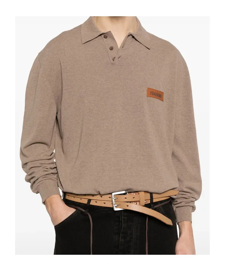 Long-Sleeved Knitted Polo Shirt