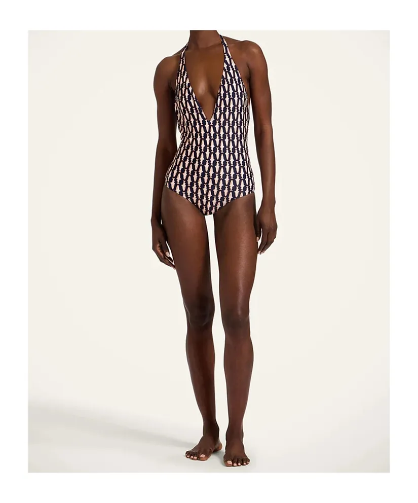 Fish-Print Halter Swimsuit