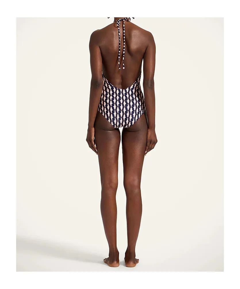 Fish-Print Halter Swimsuit