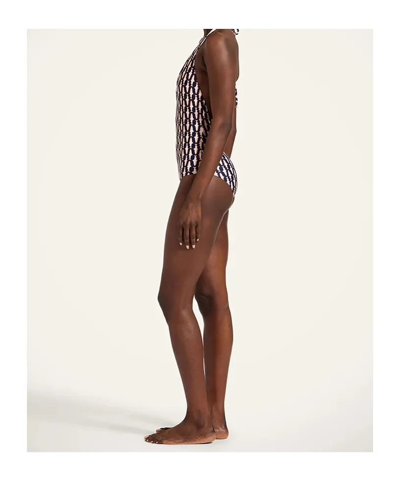 Fish-Print Halter Swimsuit