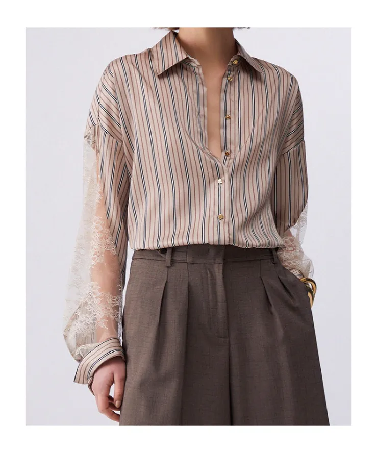 Liu Jo Striped Lace-Sleeve Shirt
