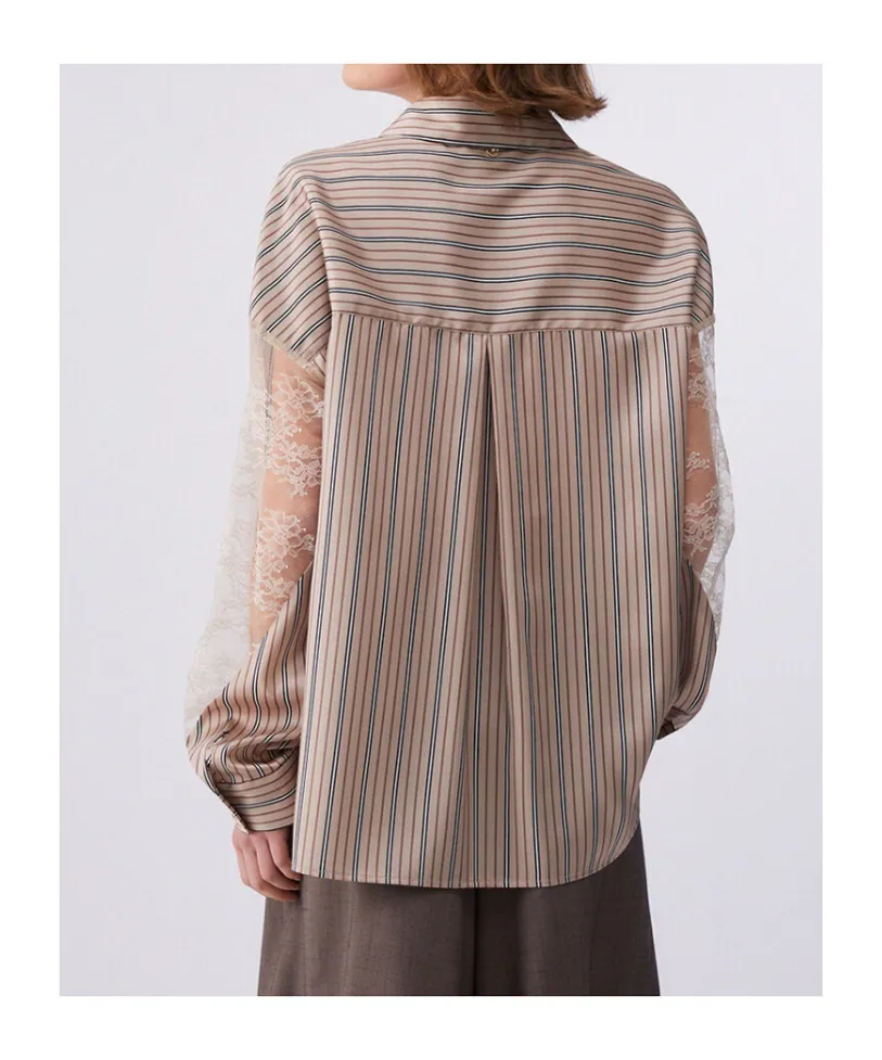 Liu Jo Striped Lace-Sleeve Shirt