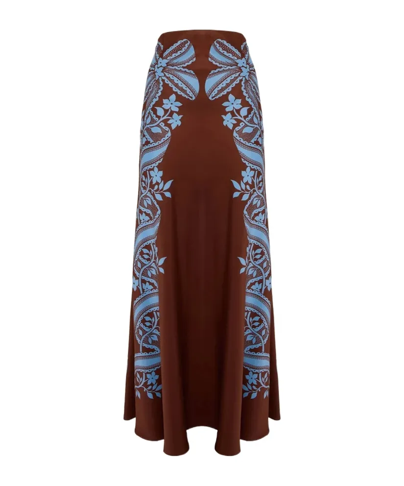Mix-Print Midi Skirt