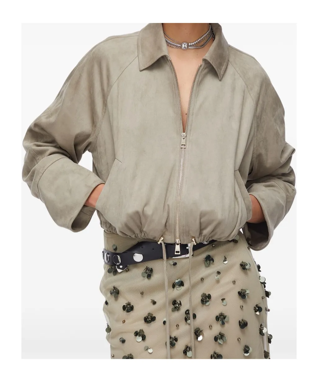 Drawstring Suede Bomber Jacket