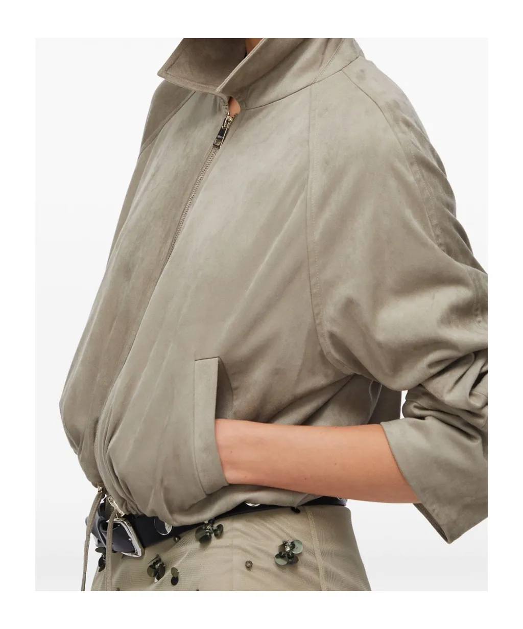 Drawstring Suede Bomber Jacket
