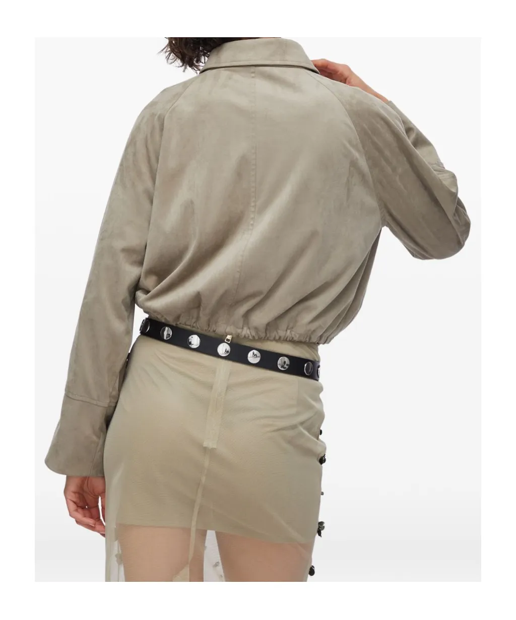 Drawstring Suede Bomber Jacket
