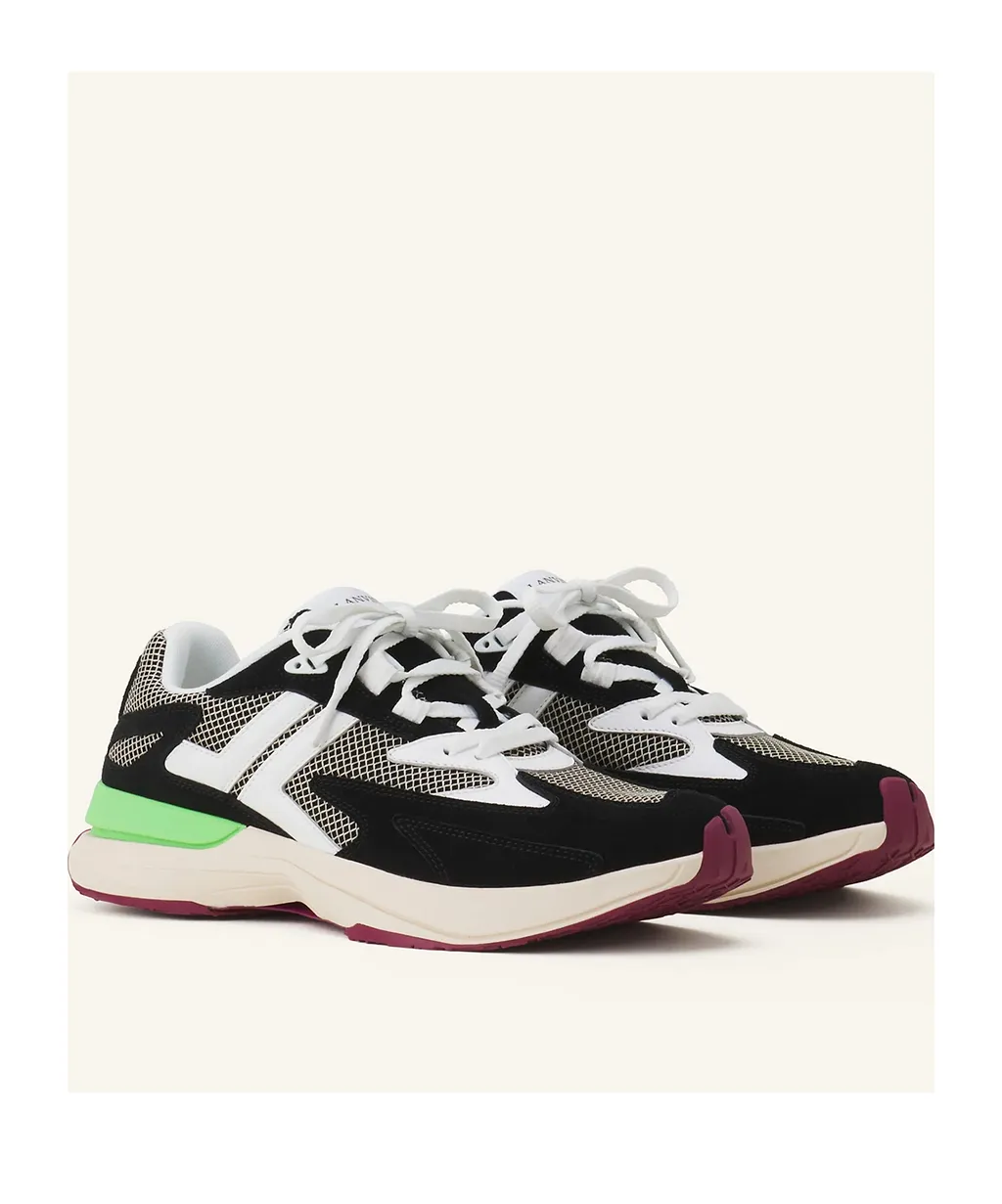 Mesh-Panel Leather Sneakers