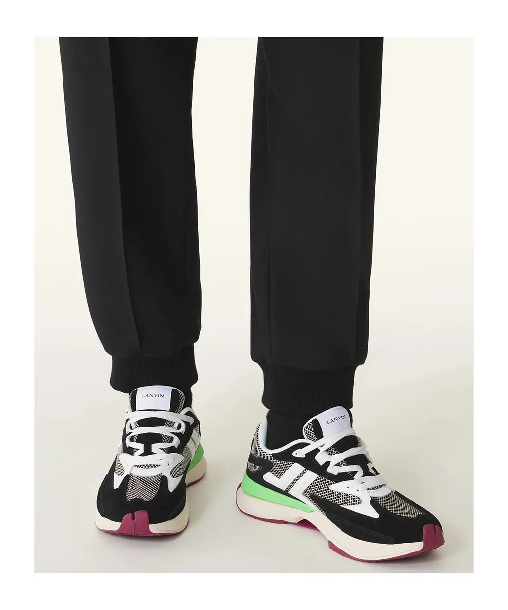 Mesh-Panel Leather Sneakers
