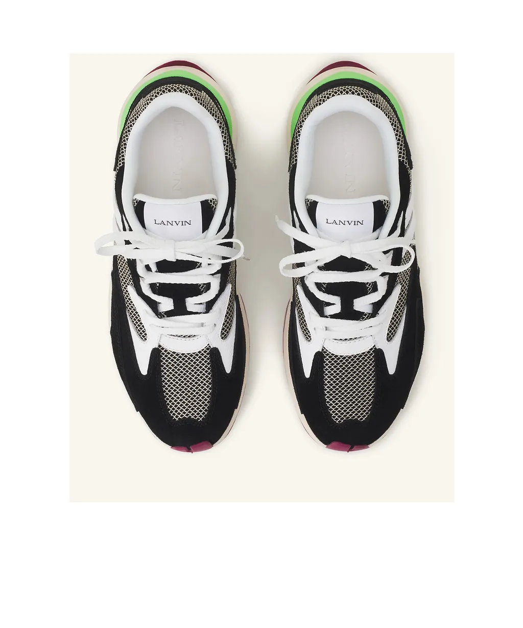 Mesh-Panel Leather Sneakers