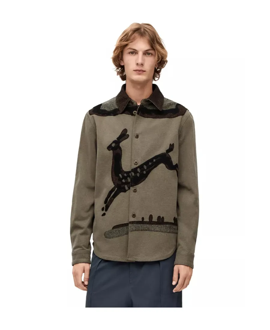 Deer Intarsia Overshirt In Denim