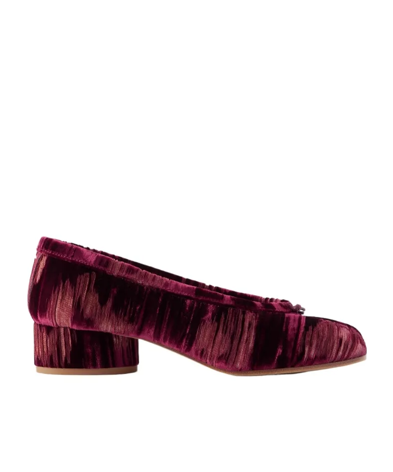 Tabi Ballerina Split-Toe Distressed Velvet Pumps