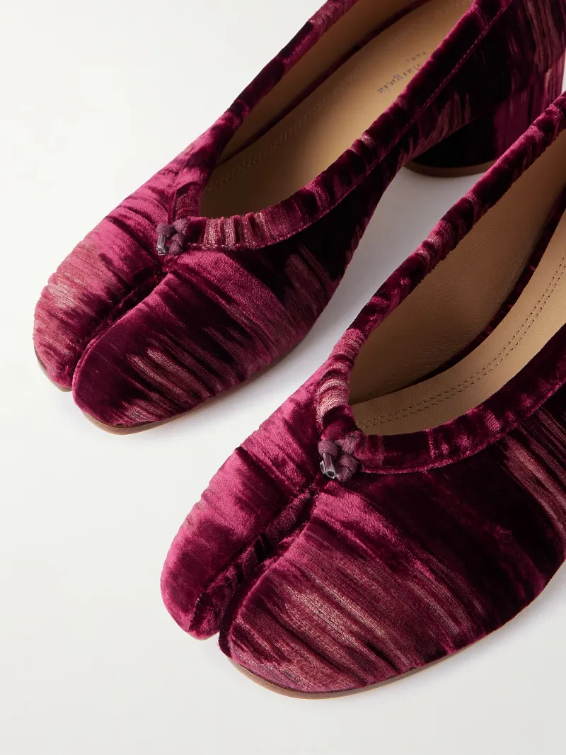 Tabi Ballerina Split-Toe Distressed Velvet Pumps