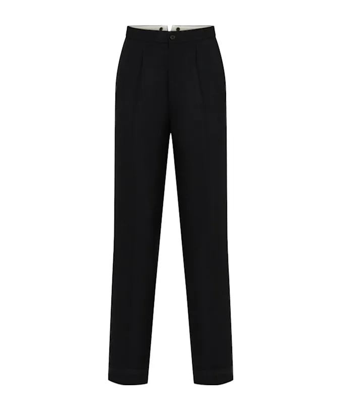 Wool Herringbone Straight Pants