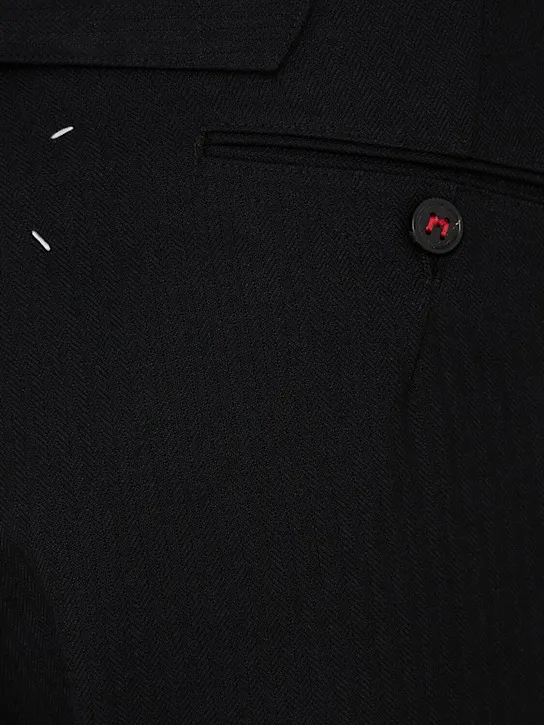 Wool Herringbone Straight Pants