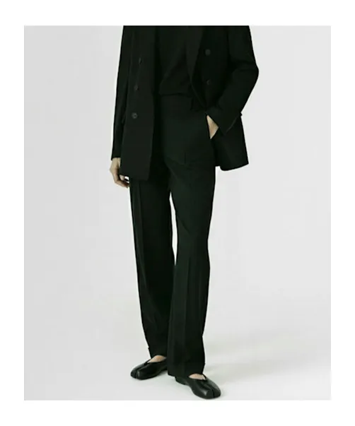 Wool Herringbone Straight Pants