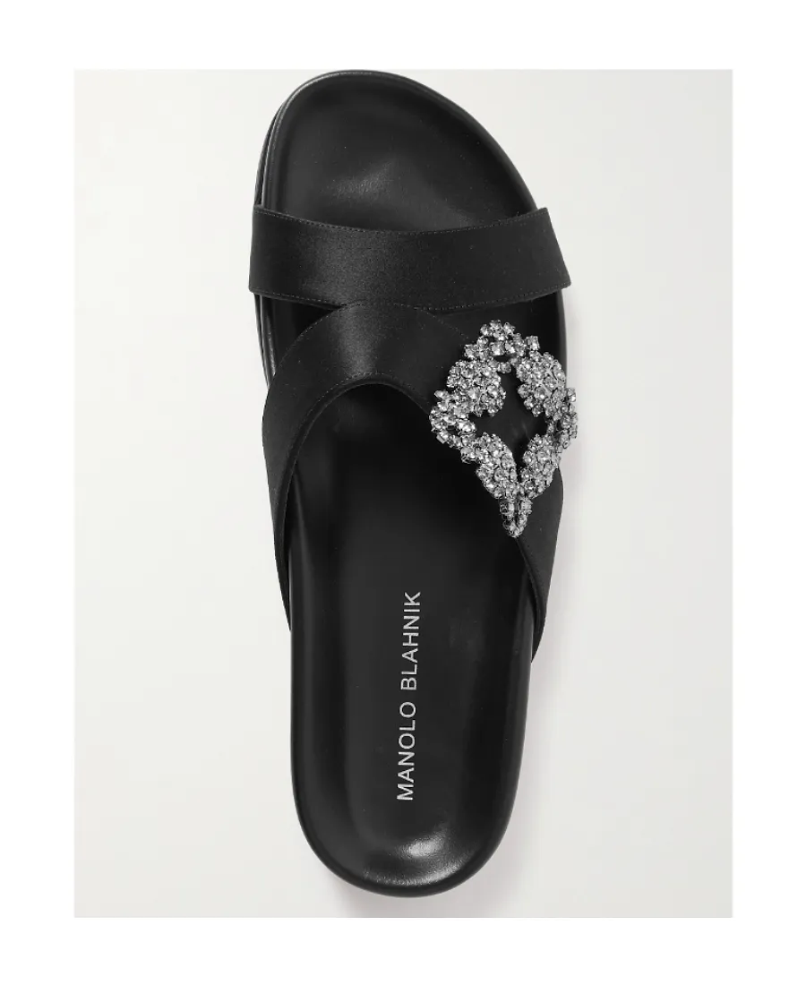 Logo Satin Gem-Buckle Flat Sandals