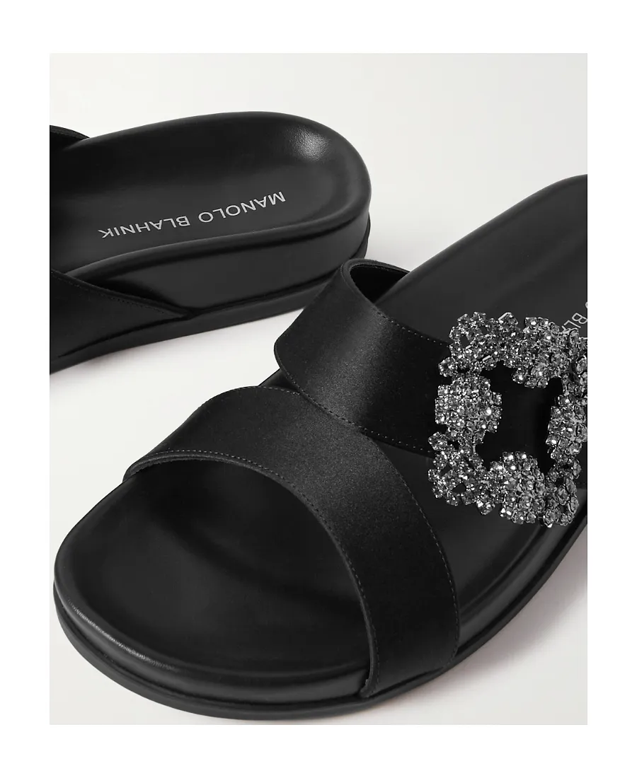 Logo Satin Gem-Buckle Flat Sandals