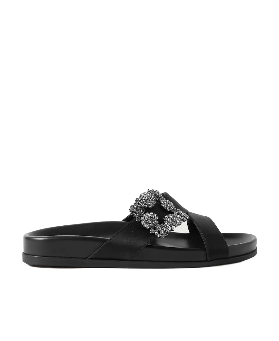 Logo Satin Gem-Buckle Flat Sandals
