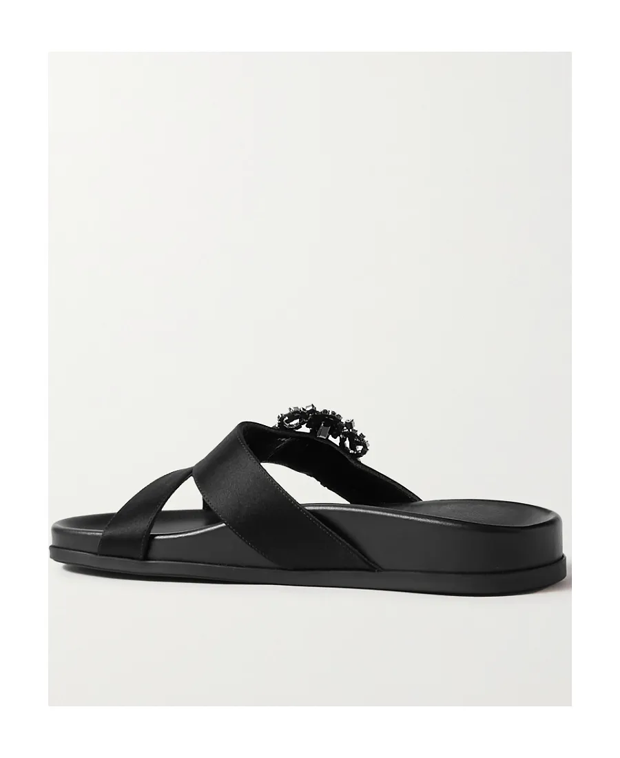 Logo Satin Gem-Buckle Flat Sandals