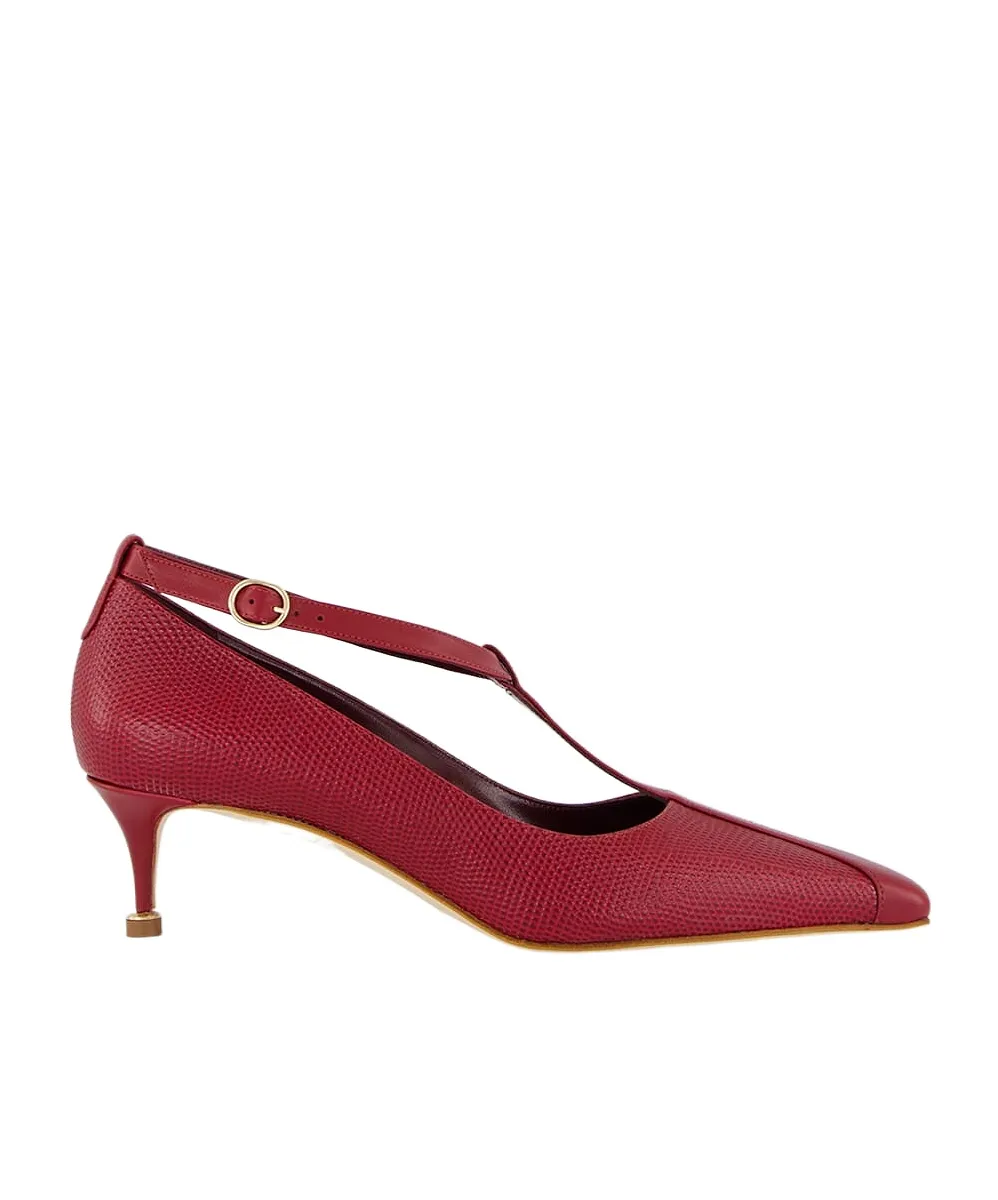 Manolo Blahnik Rosellon T-Strap Leather Kitten Pumps