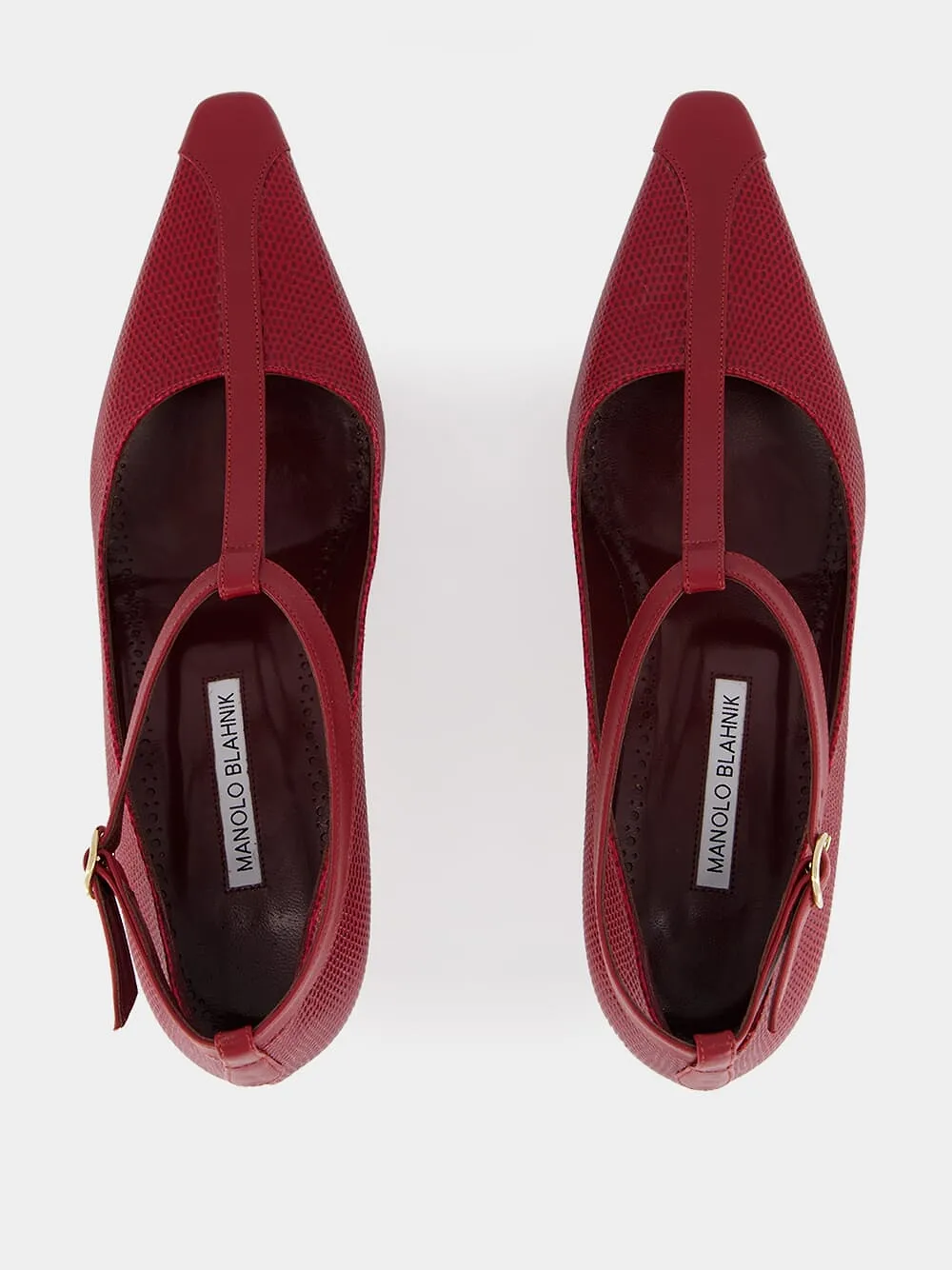 Manolo Blahnik Rosellon T-Strap Leather Kitten Pumps