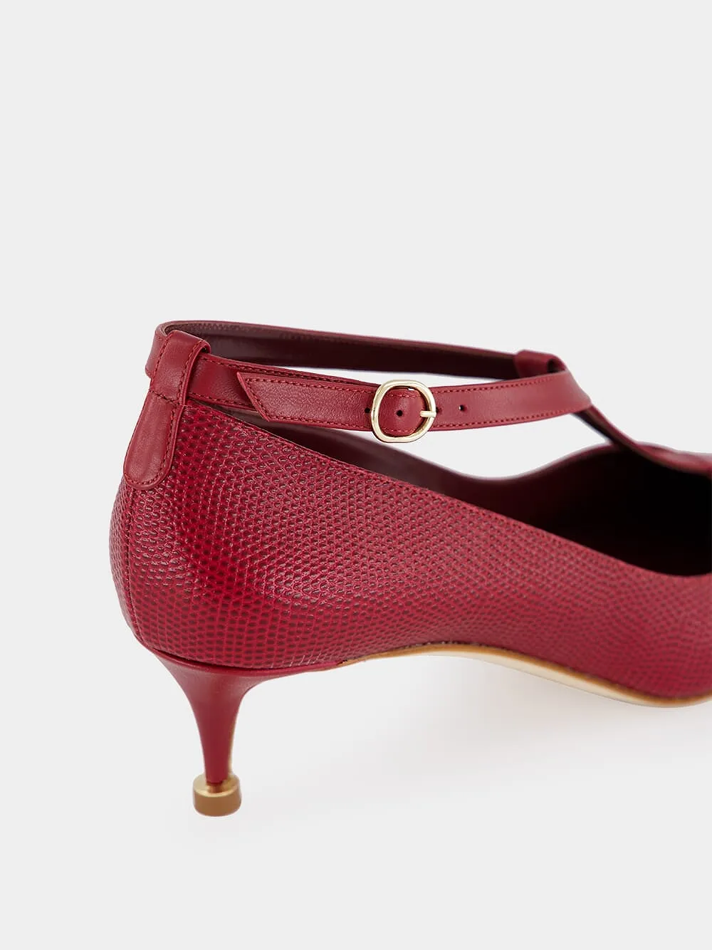 Manolo Blahnik Rosellon T-Strap Leather Kitten Pumps