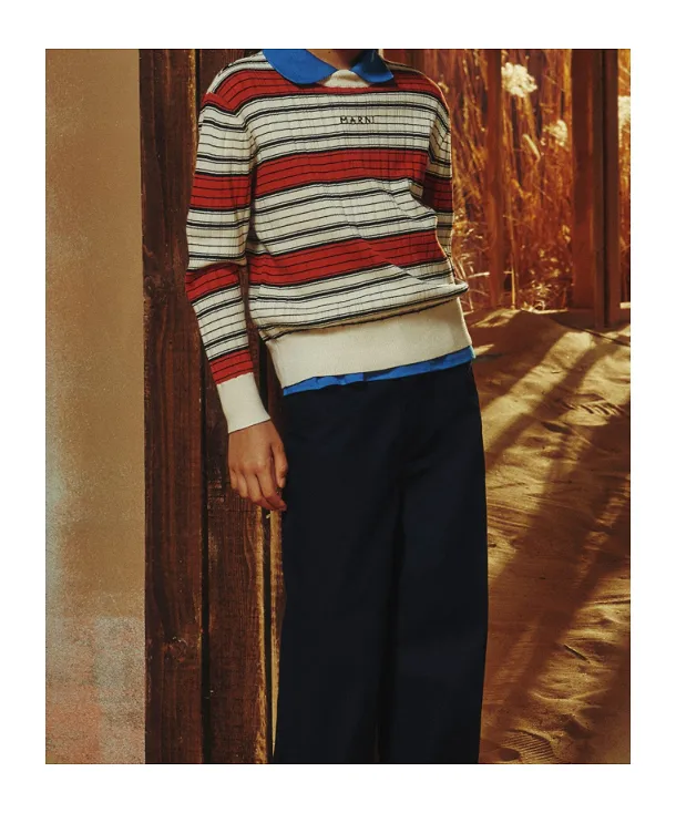 Marni Kids Logo Embroidered Striped Knitted Jumper