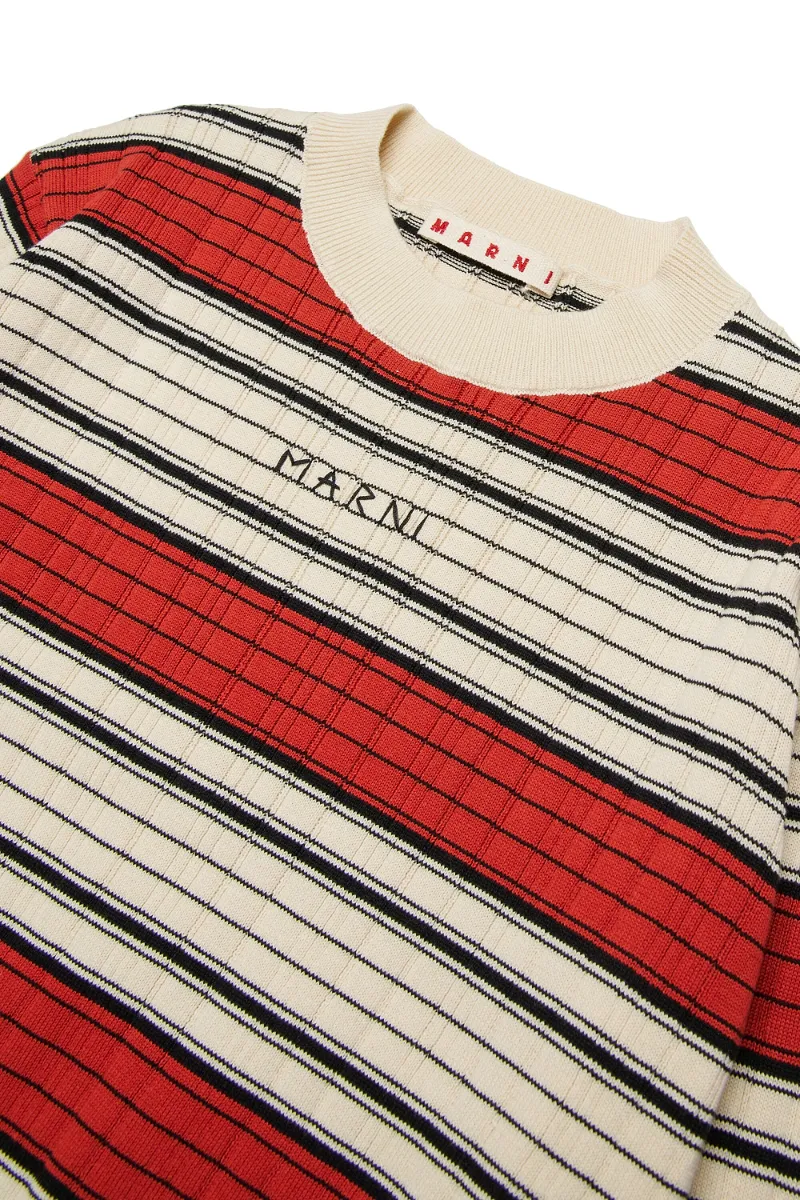 Marni Kids Logo Embroidered Striped Knitted Jumper