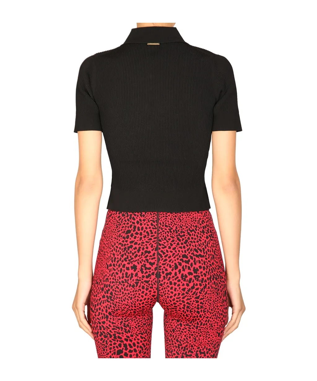 Michael Michael Kors Buttoned Rib Knit Polo Top