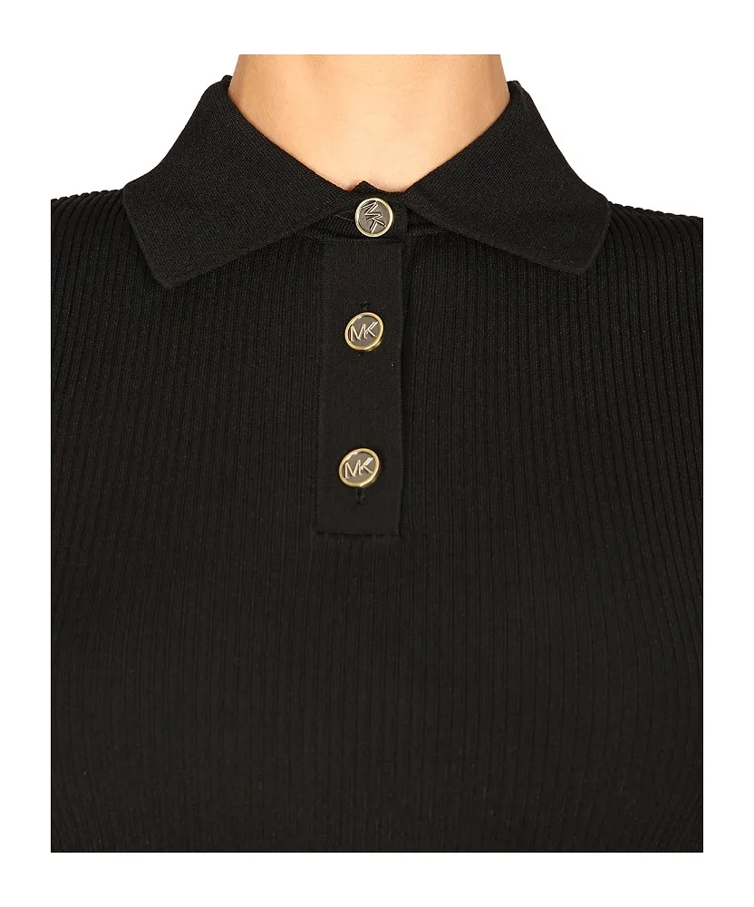 Michael Michael Kors Buttoned Rib Knit Polo Top