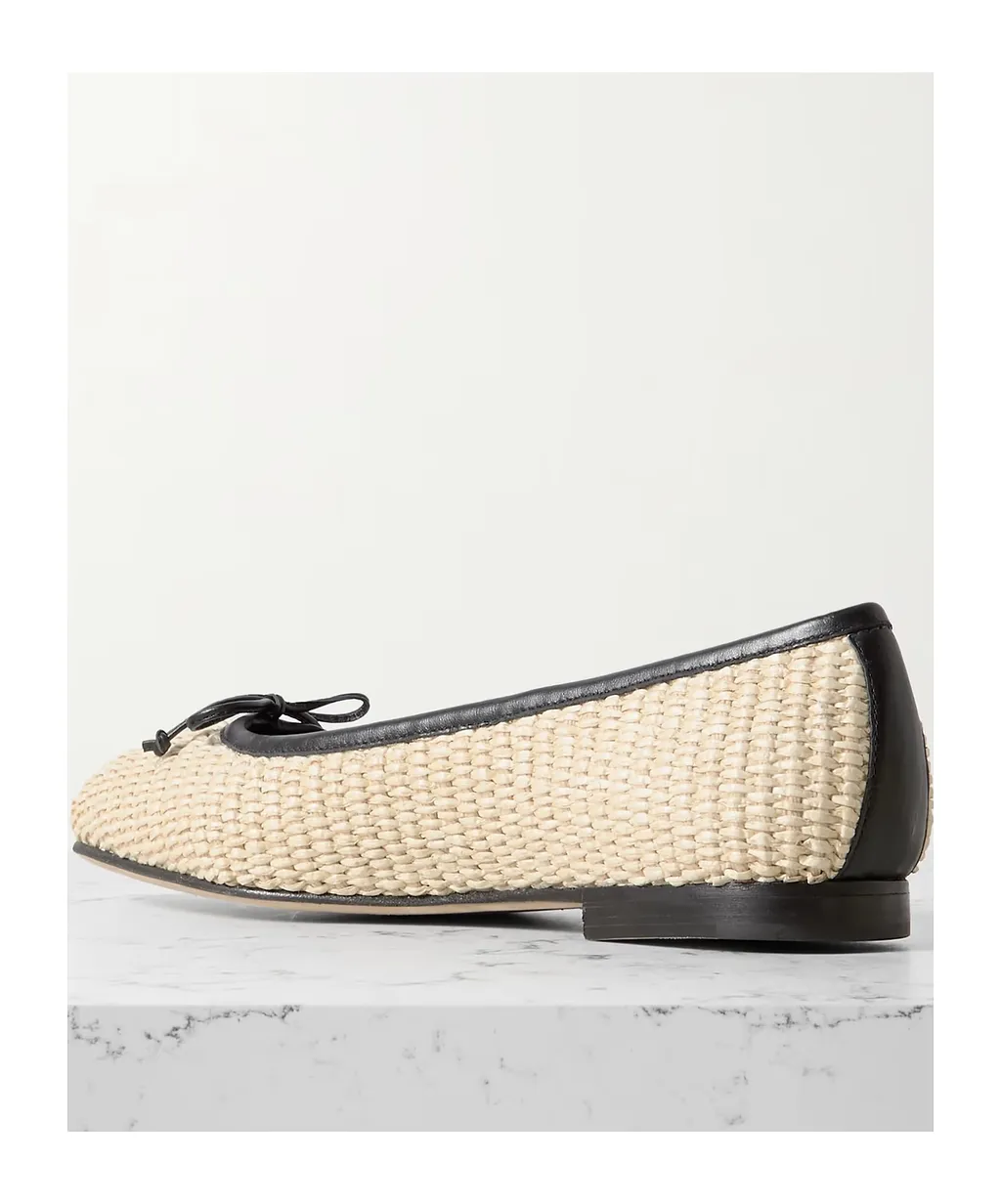 Veralli Leather-Trimmed Raffia Ballet Flats