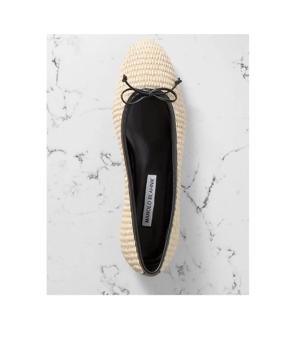 Veralli Leather-Trimmed Raffia Ballet Flats