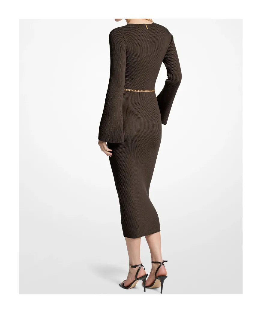 Michael Michael Kors V-Neck Belted Midi Dress