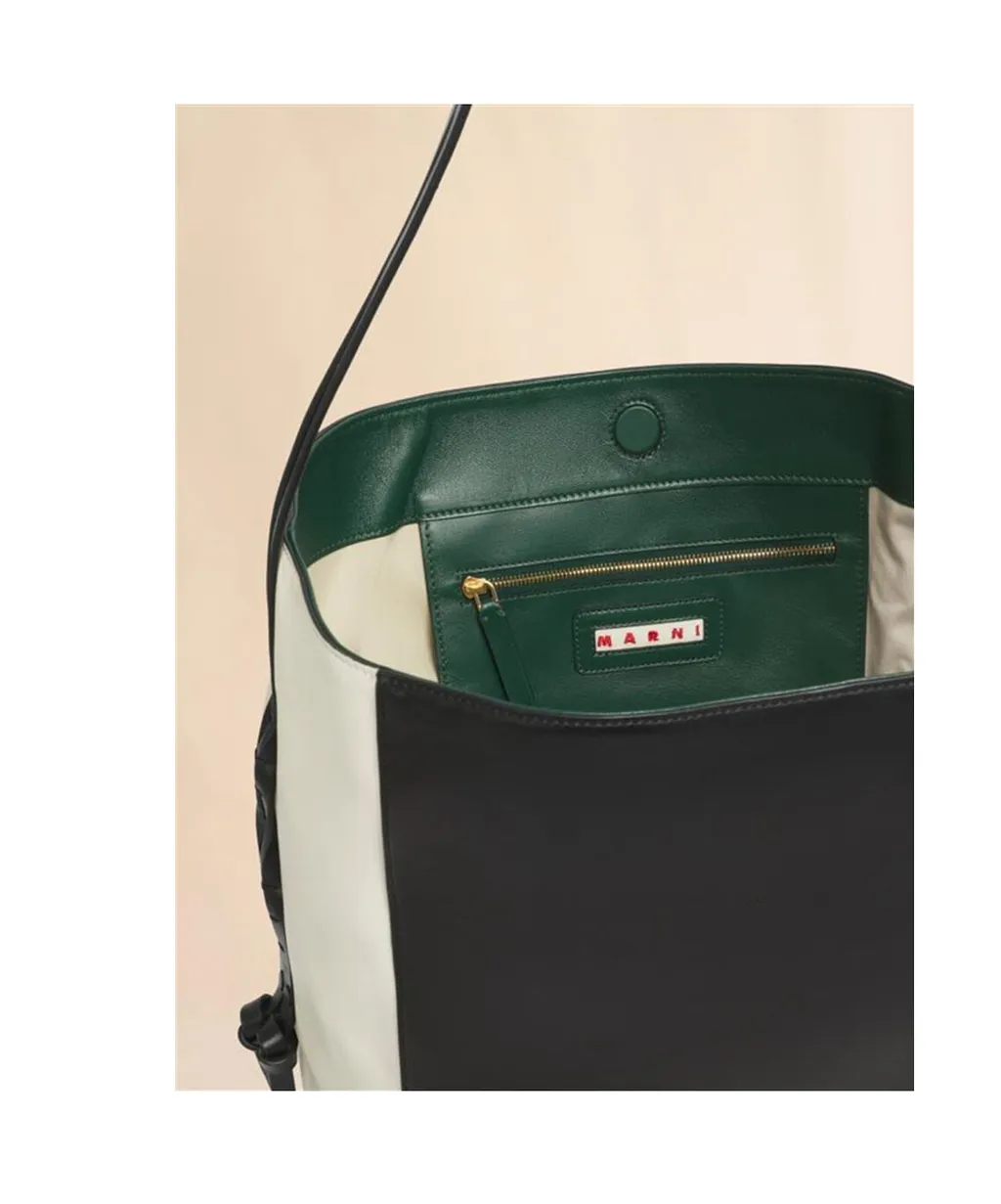 White Black And Green Leather Pod 2.0 Small Hobo Bag