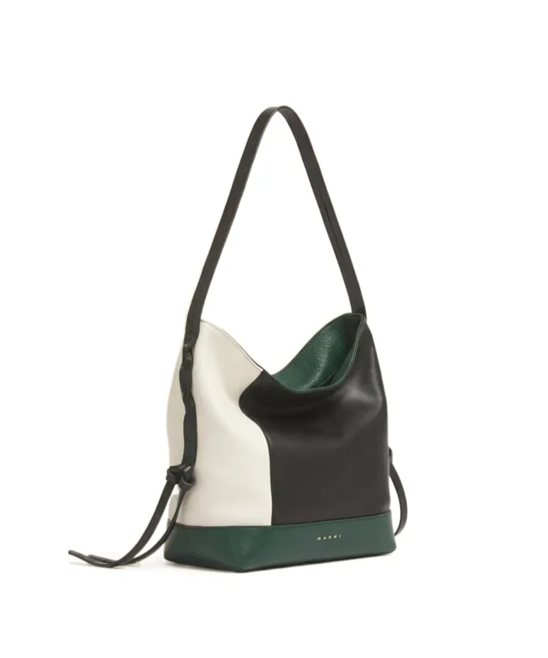 White Black And Green Leather Pod 2.0 Small Hobo Bag
