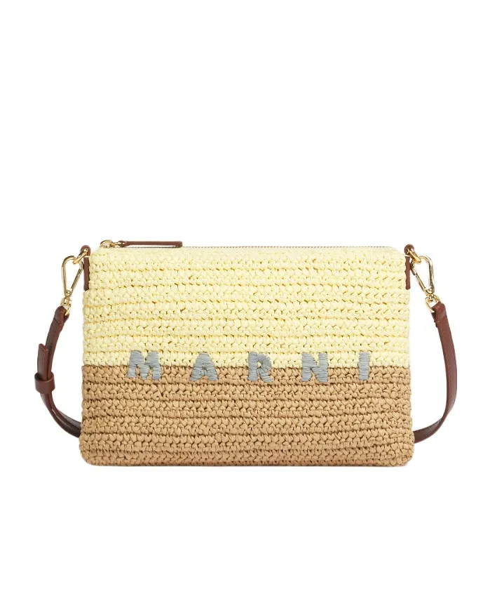 Yellow And Brown Paper Raffia Seaside Pouch