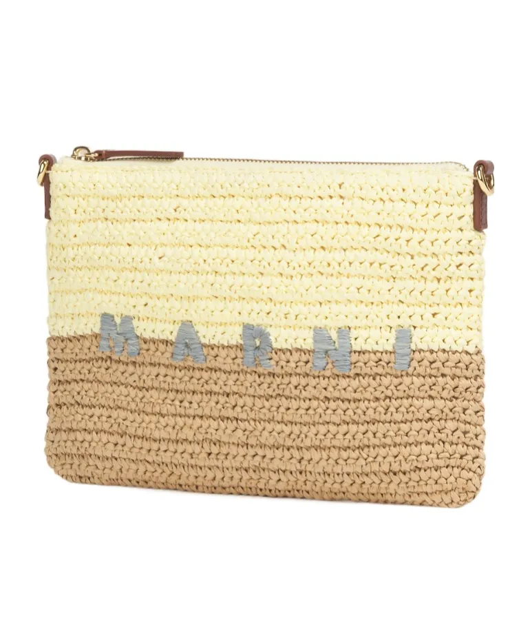 Yellow And Brown Paper Raffia Seaside Pouch