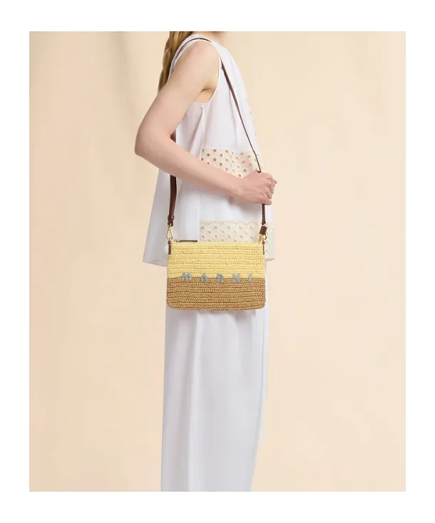 Yellow And Brown Paper Raffia Seaside Pouch