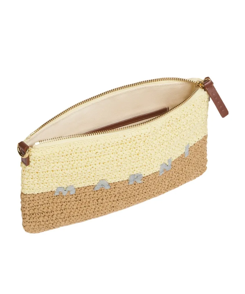 Yellow And Brown Paper Raffia Seaside Pouch