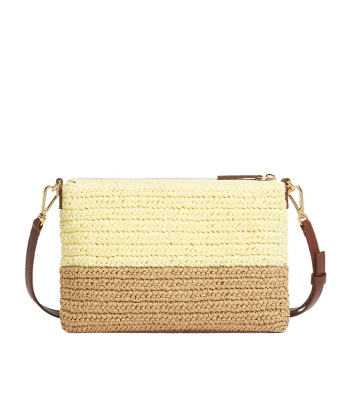 Yellow And Brown Paper Raffia Seaside Pouch