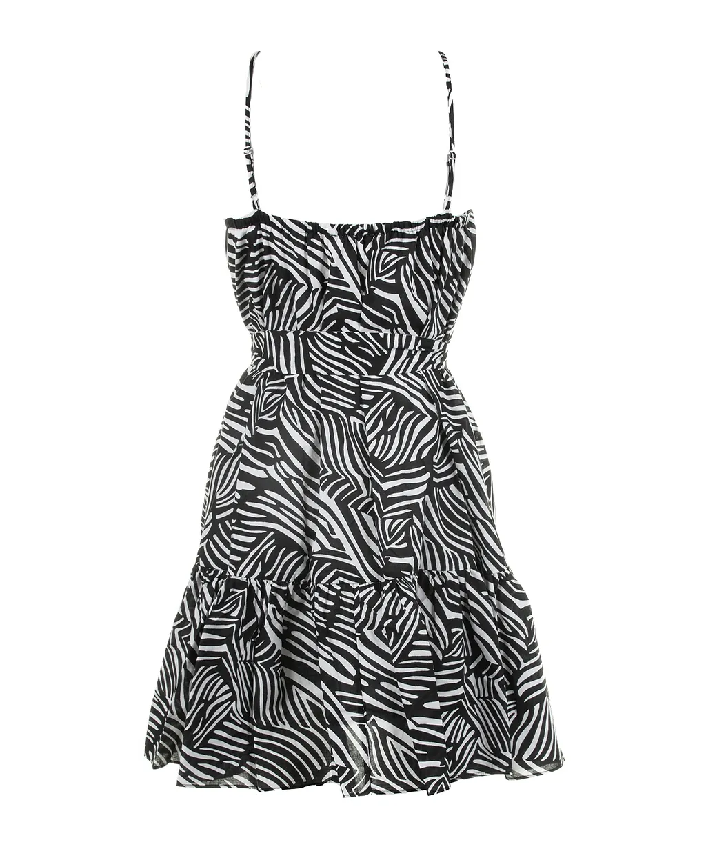 Zebra-Print Belted Mini Dress