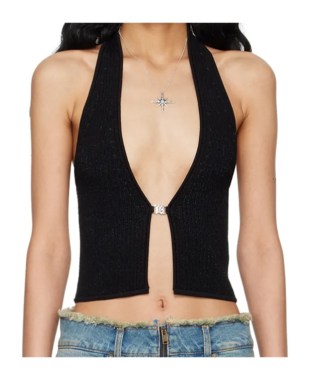 Fully Fashioned Ribbed Collar Vest